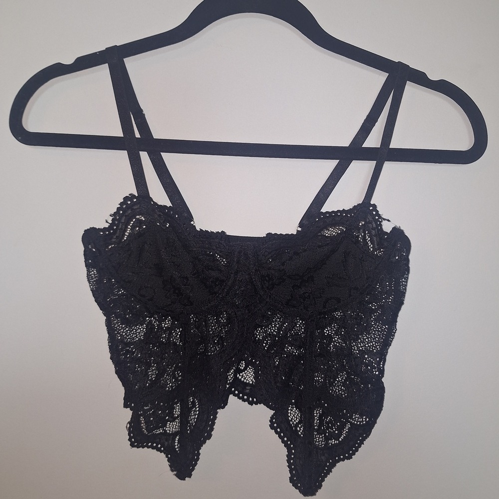 Black Butterfly Lace Bralette Sheer Floral Cami Crop Top Size Small